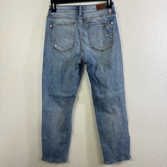 Judy Blue jean bleach splatter ripped raw hem size 1 denim Distressed Blue Jeans - Picture 9 of 12
